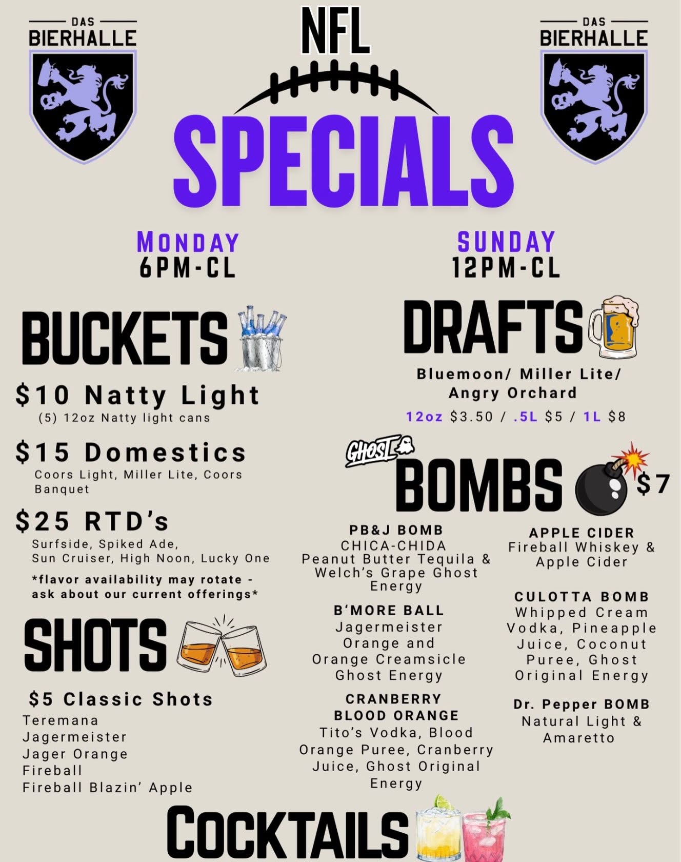 Baltimore-Ravens-Purple-Fridays-Game-Day-Specials-Das-Bierhalle-Parkville